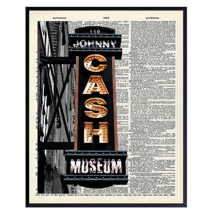 Johnny Cash Museum Dictionary Art Print - Vintage Upcycled Wall Art Poster - Modern Chic Home Decor for Bedroom, Living Room, Kitchen, Office - Gift for Country Music, Nashville Fans - 8x10 Photo