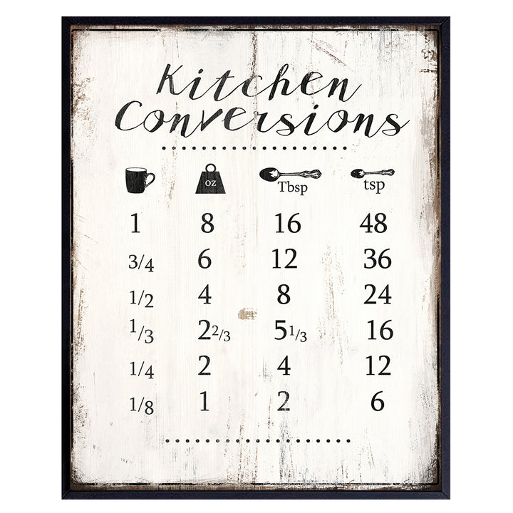 Kitchen Measurement Conversion Chart Wall Decor for Cooking, Baking - 8x10 Rustic Room Decoration, Poster Print - Cute Wall Decor or Gift for Women, Cook, Chef, Baker, Baking Fan - UNFRAMED