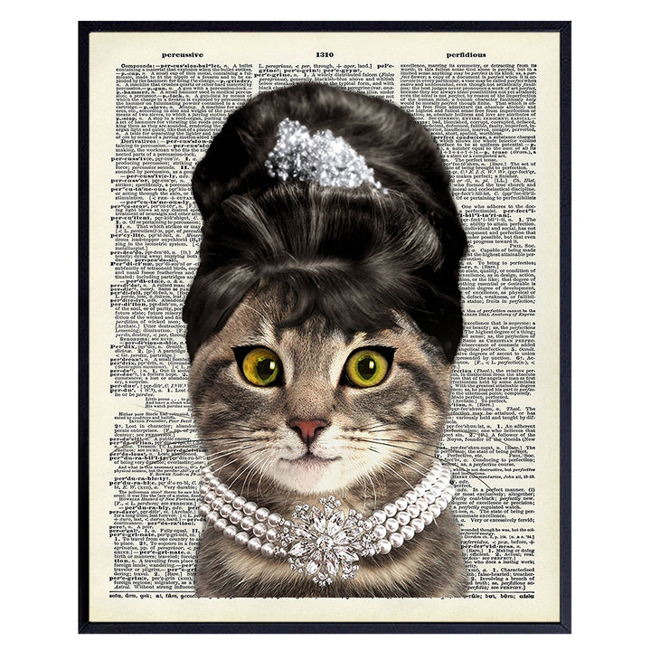 Kitty Golightly Cat Wall Decor - Cat Wall Art - Gift for Audrey Hepburn, Movie Fans - Upcycled Dictionary Wall Art - Funny 8x10 Home Decor Picture, Decoration Poster Print Picture Unframed