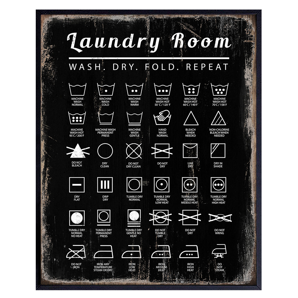 Laundry Room Wall Decor Art Print - Boho Rustic Sign Replica Home Decoration - Unique Gift for Women, Moms, Housewarming - 8x10 Photo - UNFRAMED Care Tags Picture Poster