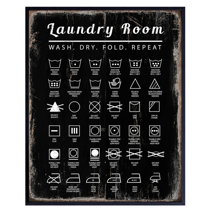 Laundry Room Wall Decor Art Print - Boho Rustic Sign Replica Home Decoration - Unique Gift for Women, Moms, Housewarming - 8x10 Photo - UNFRAMED Care Tags Picture Poster