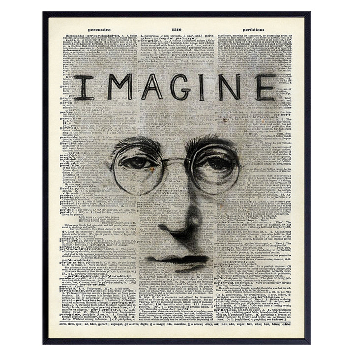 John Lennon Graffiti Upcycled Dictionary Wall Art Print - Great Gift For Beatles and 60’s Music, Street Mural Fans - Contemporary Home Decor - 8x10 Unframed Photo - Imagine