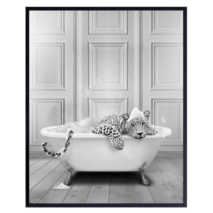 Leopard Print Bathroom Wall Art & Decor - Big cat Small Bathroom Decor - Cute Aesthetic Room Decor - Trendy Eclectic Wall Decor Sign - funny Gray Bath Decor for Women - Kids Bathroom Accessories