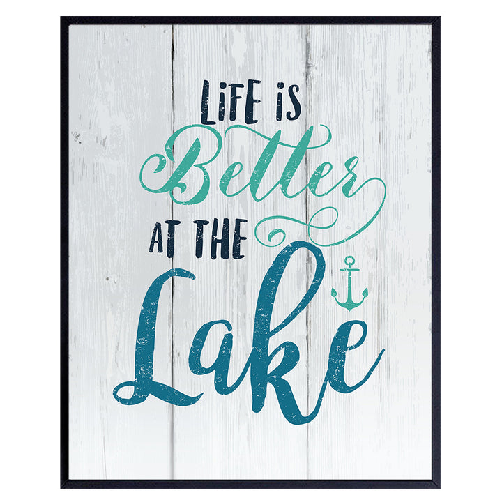 Lake House Decor Typography Art Print - Vintage Country Wall Art Poster - Unique Rustic Shabby Chic Home Decoration - A Great Inexpensive House Warming Gift - 8x10 Photo Unframed