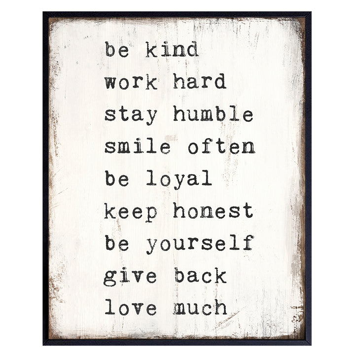 Be Kind - Be Yourself - Work Hard - Stay Humble - Inspirational Wall Art - Uplifting Encouragement Gifts for Women - Positive Quotes Wall Decor - Inspiring Sayings for Wall Decor - Motivational Poster