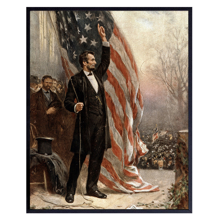 Abraham Abe Lincoln American Flag Art Photo Poster - 8x10 Patriotic Gift for Men, Republicans, Conservatives, Civil War Buff - Vintage Rustic Room Decor, for Man Cave, Den - Wall Art Home Decoration