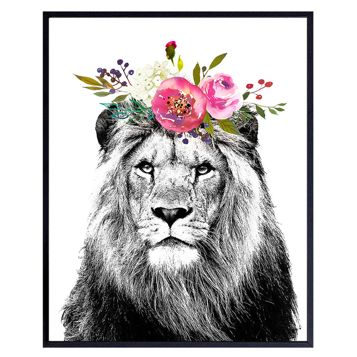 Lion Wall Decor Picture - Lion Wall Art Poster Room Decorations - Jungle Animals Bedroom Decor for Women, Kids, Teens or Girls Room, Living Room, Baby Nursery - Cute Girly Gift for Women