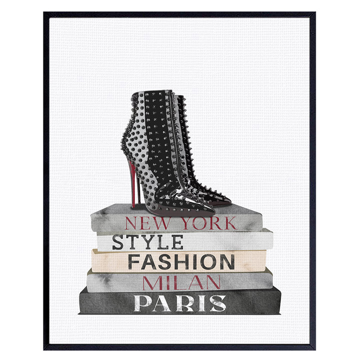 Designer Shoes Wall Art - Fashion Design Poster print - Books of Glam Wall Decor - Glamour Home Decor - Luxury Gifts for Women - Girls Bedroom, Living room decoration