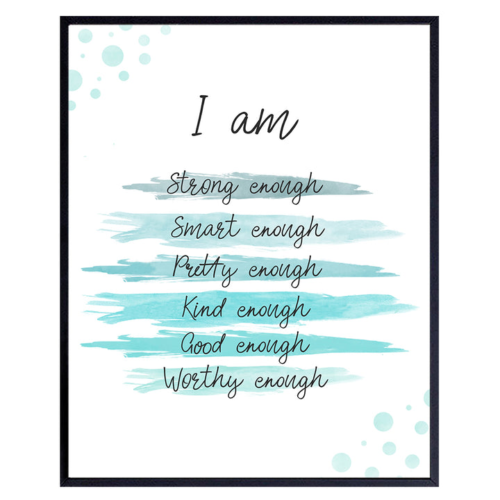 Positive Affirmations Wall Decor 11x14 - Positive Quotes Wall Decor - Encouragement Gifts for Women, Teen Girls - Inspirational Quotes - Blue Motivational Wall Art Poster - Encouraging Gifts -Unframed