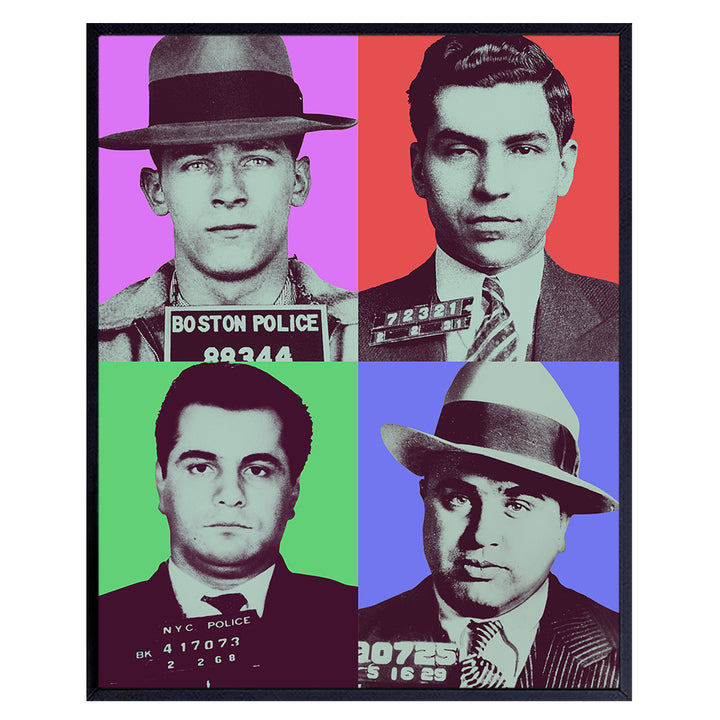 Mafia Gangster Warhol Style Wall Art Print - Gift for Mob, Godfather, Mobster, John Gotti, Whitey Bulger, Al Capone, Lucky Luciano Fan, Boys, Men- Funny Mugshot 8x10 Poster - Room, Home Decor