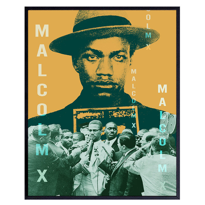 Malcolm X Poster -8x10 Black African American Civil Rights Inspirational Motivational Home Wall Decor, Art Print for Office, Classroom, School, Black History Month - Gift for Men, Women, Teacher