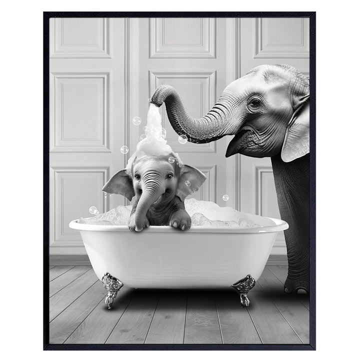 Baby Elephant Bathroom Wall Art - Kids Bathroom Decor - Baby Boy Baby Girl Bathroom Accessories - Cute Bathroom Poster - Small Bathroom Decor - Funny Bathroom Pictures - Gray Bathroom Sign - 8x10