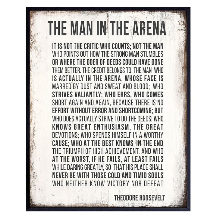 LARGE 11x14 - Teddy Roosevelt The Man in the Arena Wall Art Poster - Motivational Quote - Inspirational Home Office Decor Room Decoration - Uplifting Encouragement Entrepreneur Gifts - Daring Greatly