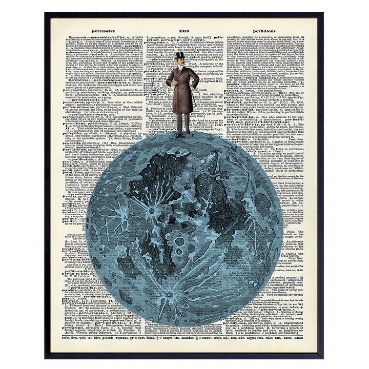 Moon Wall Decor - Moon Wall Art, Man on the Moon - 8x10 UNFRAMED Poster- Unique Gift for Astronomy, Astrology, Lunar Fans - Vintage Dictionary Art for Home, Bedroom, Kids Room