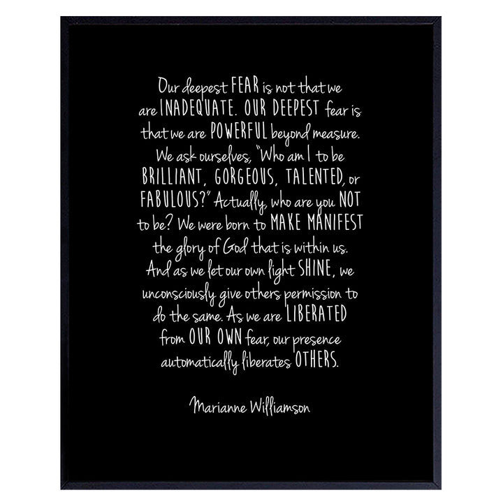 Marianne Williamson Deepest Fear Quote Wall Art Print - Perfect Home Decor for Office, Bedroom, Bathroom, Dorm - Inspirational, Motivational, Spiritual Gift for Women - Unframed 8X10 Photo