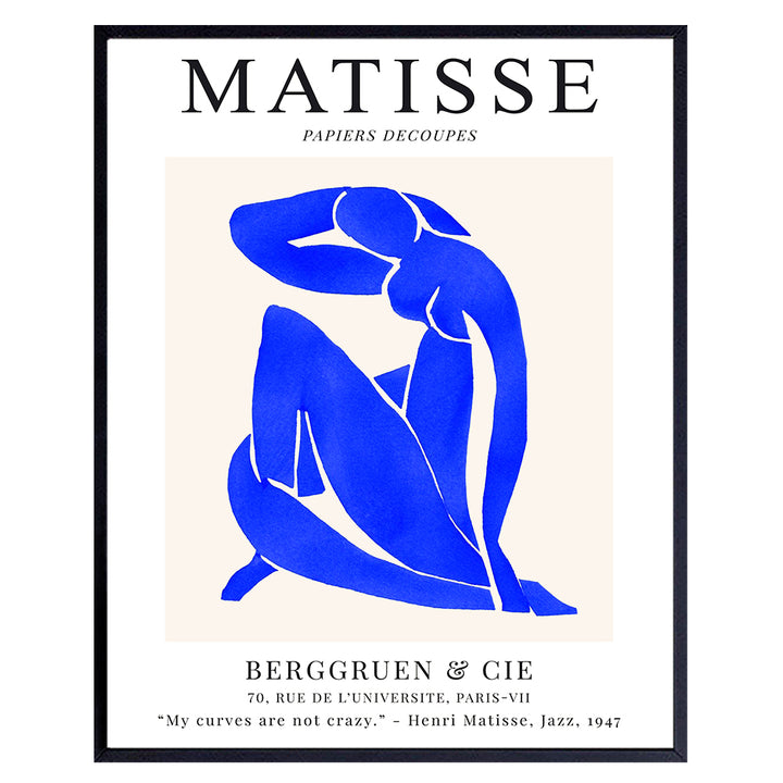 Matisse Wall Art - Blue Matisse Poster, 8x10 - Matisse Print - Minimalist Wall Art - Abstract Art - Line Art Decor - Mid Century Modern Wall Art - Henri Matisse - Aesthetic Pictures - Minimal Wall Art