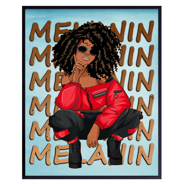 African American Black Wall Art & Decor - Black Woman Gifts - Black Culture - Black Pride - Melanin Queen - African American Women, Teens - Black Girl Magic - Afro Wall Art Poster - Light Blue Decor