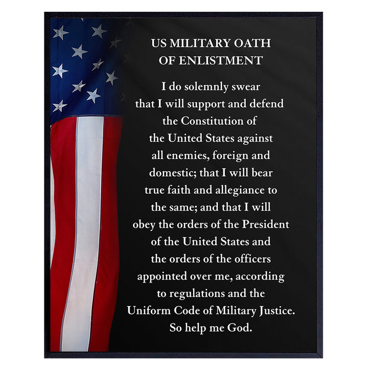 LARGE 11X14 - Oath of Enlistment - Military Decor - Patriotic Decorations - American Flag Wall Art - Veteran Wall Decor - Gift for Marine Corps, Army, Navy, Air Force, Coast Guard - USA Americana