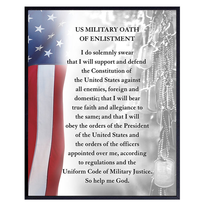 LARGE 11X14 - Oath of Enlistment Military Decor - American Flag Wall Art - Patriotic Room Decor - Veteran Wall Decor - Gift for Soldiers, Vets, Army, Navy, Air Force, Marine Corps, Men, Women - USA