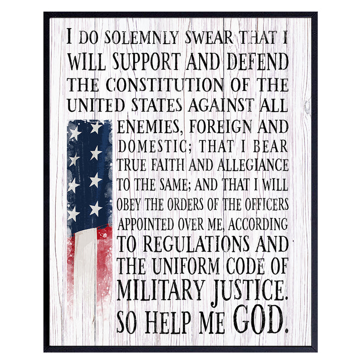 Patriotic American Wall Decor - Flag Wall Decor - Gift for Army, Navy, Marine Corps, Air Force, US Military Veterans - Sign Plaque for Home Office, Living Room - 8x10 Rustic Wall Art - Unframed