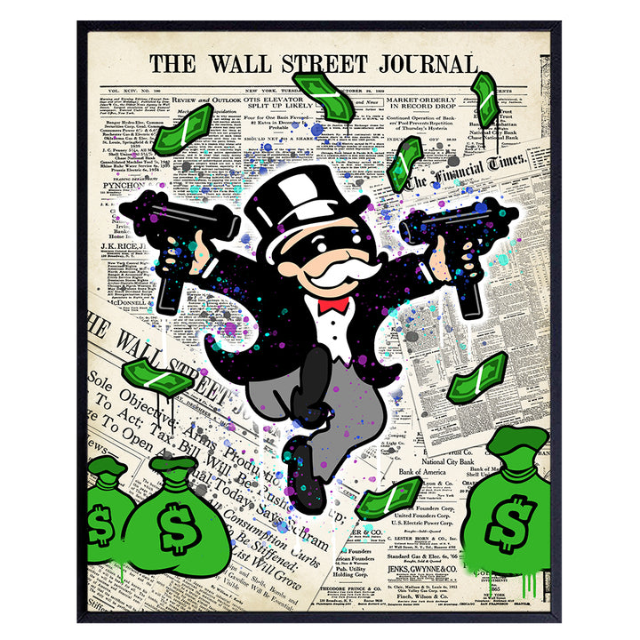 Wall Street Journal, Financial Times Gangsta Graffiti Monopoly Man Wall Art Poster - 8x10 Dow Jones, NASDAQ Decor, Home Decoration for Office, Living Room, Bedroom - Gift for Banker, Financial Planner