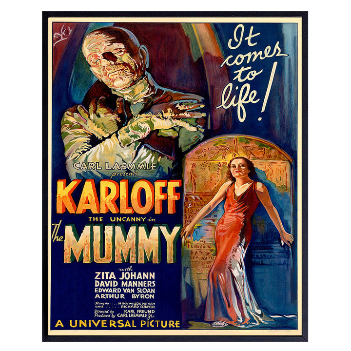 Boris Karloff, The Mummy - 8x10 Vintage Hollywood Horror Movie Poster Wall Art Print - Creepy Classic Scary Movie Home Decor Picture for Man Cave, Boys Bedroom, Teens Room - Gift for Men