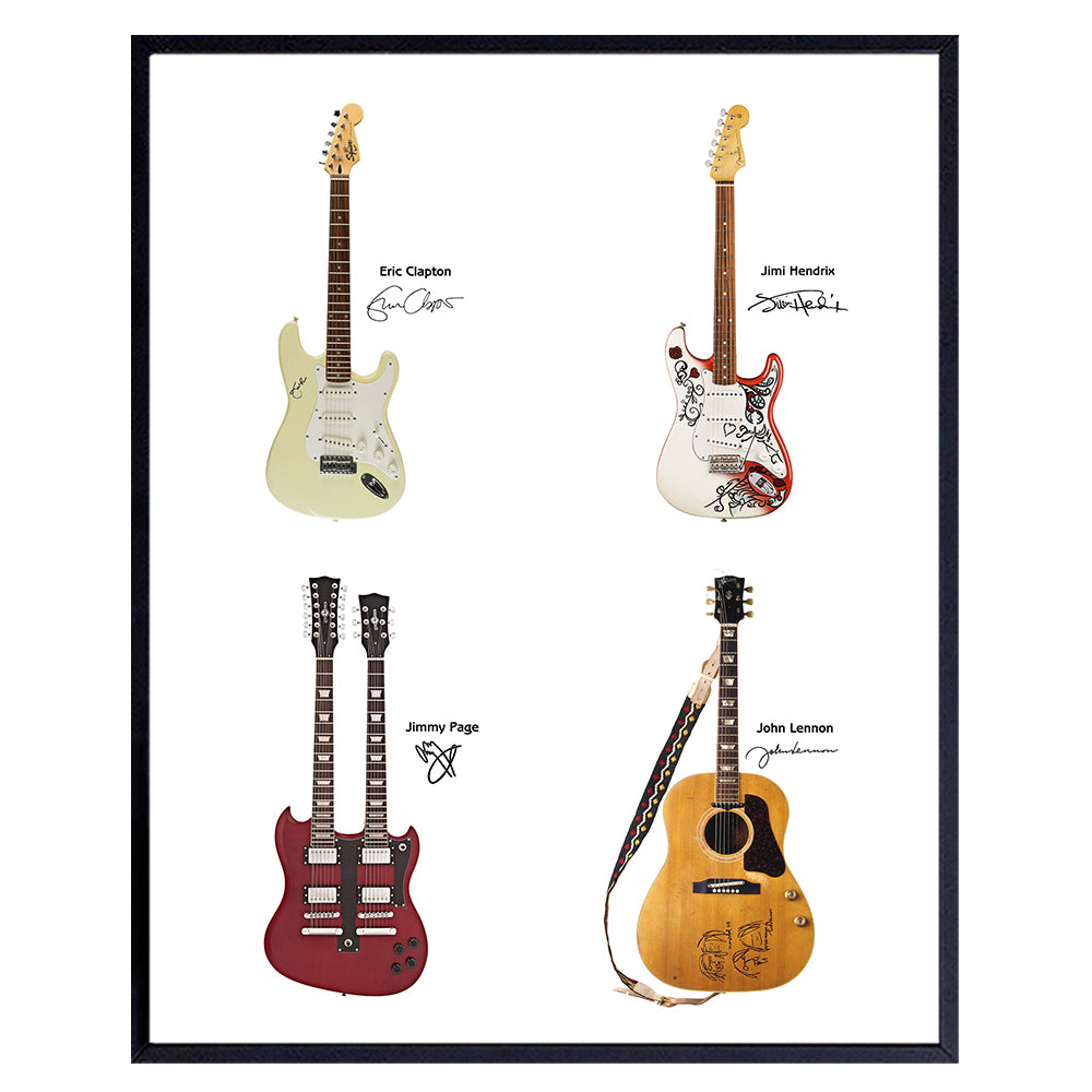 Iconic Rock Star Guitars Wall Art Poster - 8x10 Photo Print - Cool Gift for John Lennon, Jimmy Page, Jimi Hendrix, Eric Clapton Fans, Guitarists, Musicians - Unique Home Decor, Room Decoration