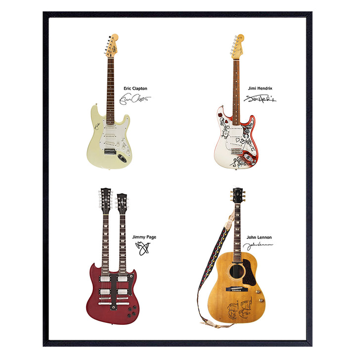 Iconic Rock Star Guitars Wall Art Poster - 8x10 Photo Print - Cool Gift for John Lennon, Jimmy Page, Jimi Hendrix, Eric Clapton Fans, Guitarists, Musicians - Unique Home Decor, Room Decoration