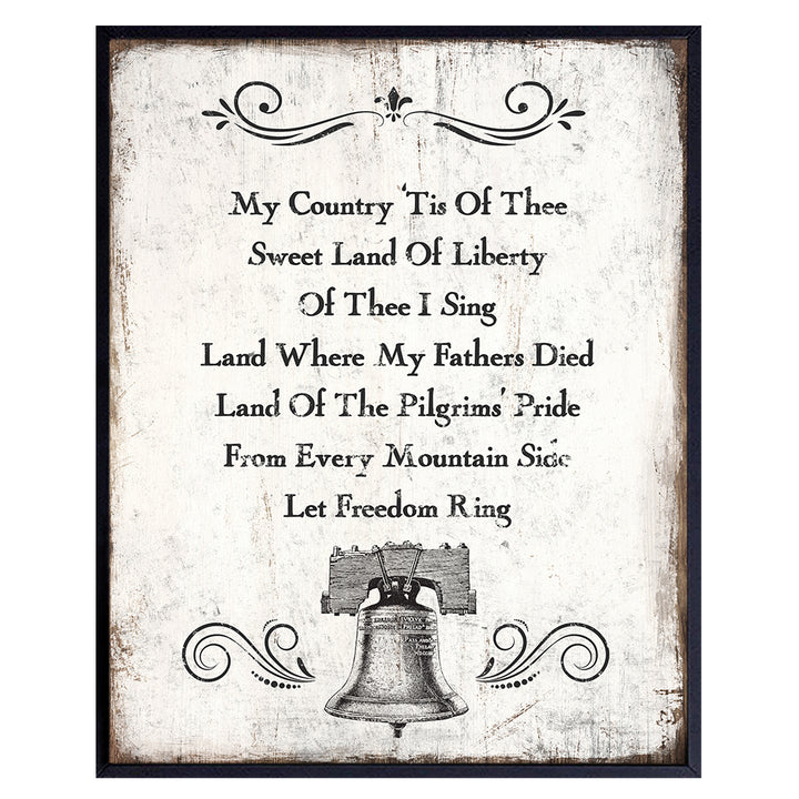 Patriotic Pledge of Allegiance Decoration, Wall Decor - Rustic American Farmhouse Liberty Bell Art Sign - Picture for Office, Classroom, Living Room, Bedroom - Gift for Military Veterans, Republicans