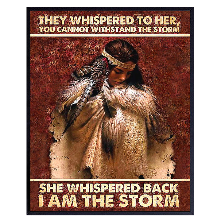 Boho Wall Decor for Women Girls Teens - I Am The Storm - Rustic Farmhouse Wall Decor - Inspiration Motivation Inspirational quote Wall Art - Country Western Decor - Native American Indian Style Decor