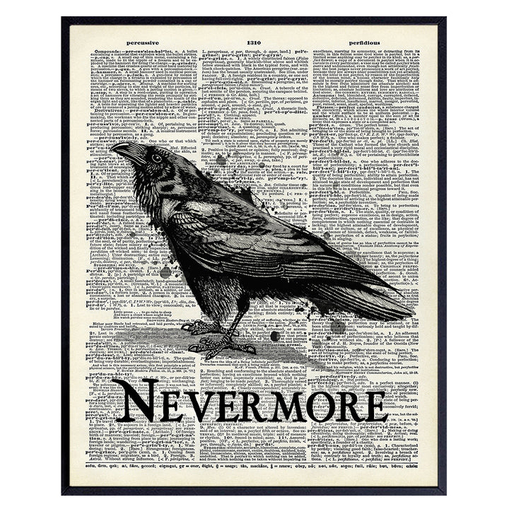 Edgar Allan Poe Poetry Decor - Goth Gothic Home Decor, Wall Art - Creepy The Raven Nevermore Poem for Living Room, Bedroom, Bathroom - Vintage Rustic Decoration or Gift - 8x10 Retro Poster Print