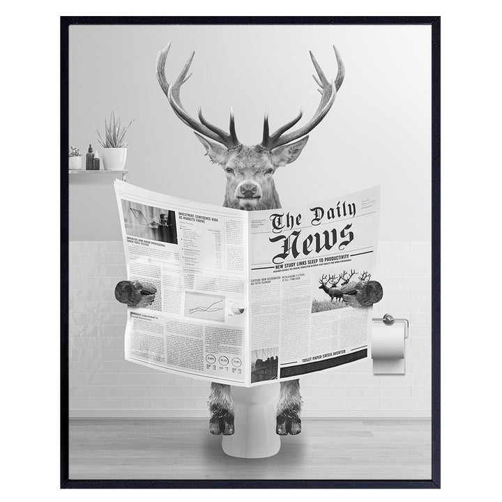 Bathroom Decor for Men - Bathroom Wall Art & Decor - Deer Wall Decor - Hunting Wall Decor - Elk Wall Decor - Funny Bathroom Decor for Women Kids - Bath Accessories - Cute Bathroom Decor UNFRAMED