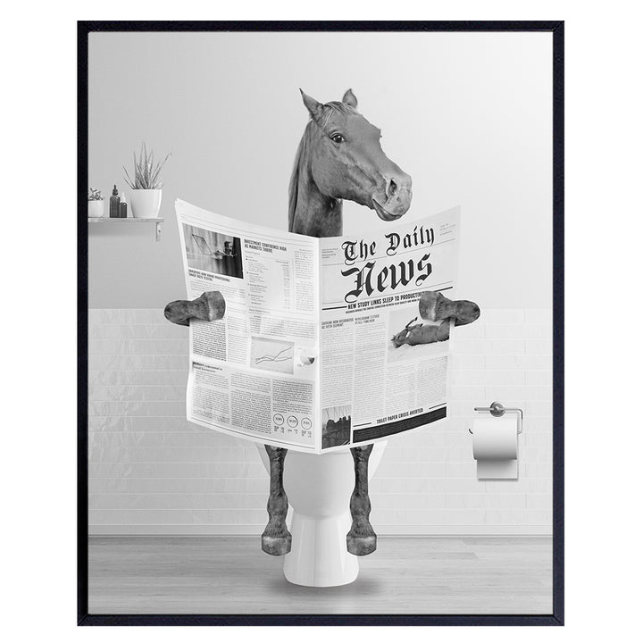 Farmhouse Bathroom Wall Art & Decor - Horse Wall Art - Country Bathroom Decorations Accessories - Cute Funny Bathroom Wall Art for Men Women Kids - Bath Wall Art - Restroom Sign - Powder room Picture