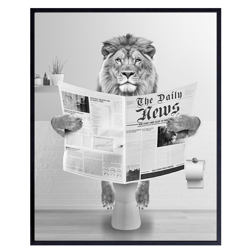 Kids Bathroom Pictures - Boys Bathroom Decor for Men - Lion Wall Art - Big Cat Wall Decor - Funny Bathroom Decor - Gray Bathroom Decor - small Bathroom Decor - Cute Bathroom Yellowbird Art & Design