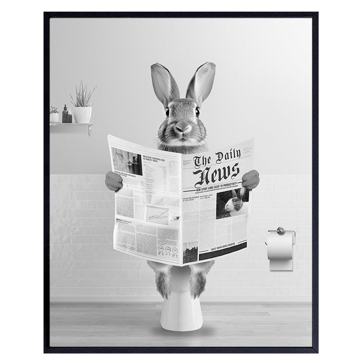 funny Bunny Wall Decor for Bathroom - Rabbit Wall Art funny Bathroom Decor - Black Bathroom Decor for Modern Bathroom, Restroom Wall Art - Toilet Wall Art for Kids Bathroom - Cute Bathroom Accessories