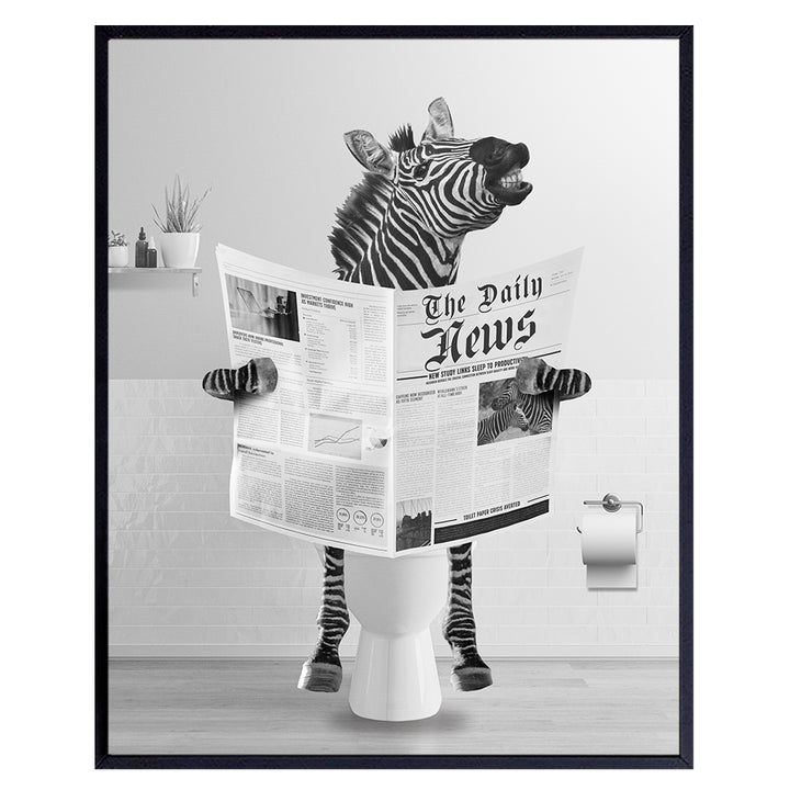 Bathroom Pictures Zebra Decor - Cute Bathroom Decor - Kids Bathroom Accessories - small Bathroom Art - Bathroom Decor Wall Art - Funny Bathroom Signs - Chic Gray Funny Bathroom Decor for Women Men