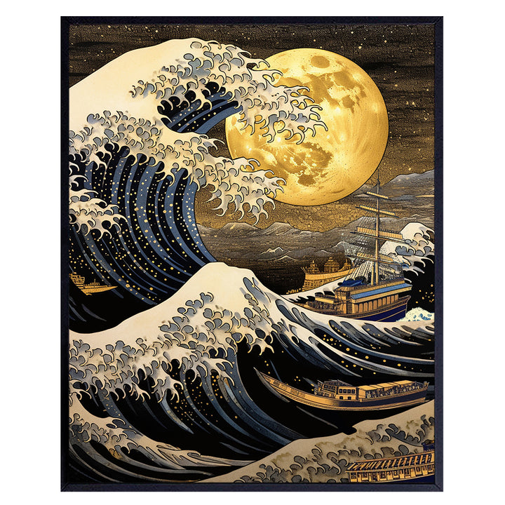 Mid Century Japanese Wall Art - The Great Wave off Kanagawa Pop art nautical Decor - Contemporary art Ocean Wall Decor for Beach, Lake House, Summer Home - Modern art Trendy Room Decor for Men