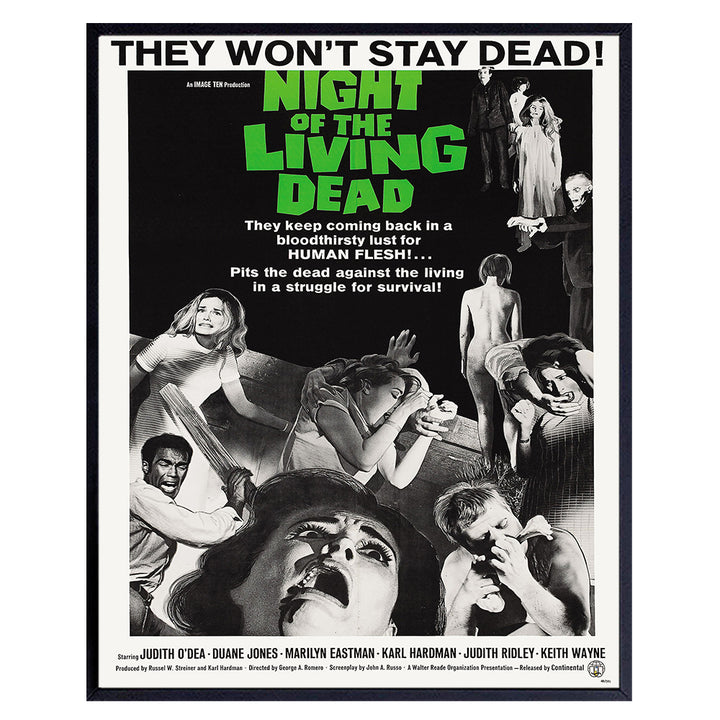 The Night of the Living Dead Poster - 8x10 Vintage Hollywood Horror Movie Poster Wall Art Print - Creepy Scary Movie Home Decor Picture for Man Cave, Boys Bedroom, Teens Room - Gift for Men