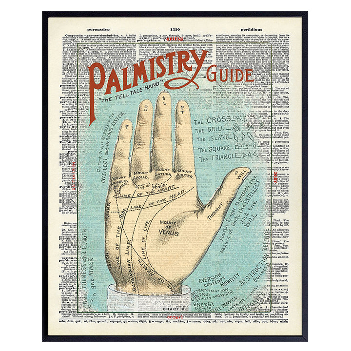 Vintage Palmistry Upcycled Dictionary Wall Art Decor - Retro 8x10 Home Decoration Picture for Living Room, Bedroom, Apartment - Gift for Psychic, Fortune Teller, Palm Reader, Clairvoyant, Occult Fan