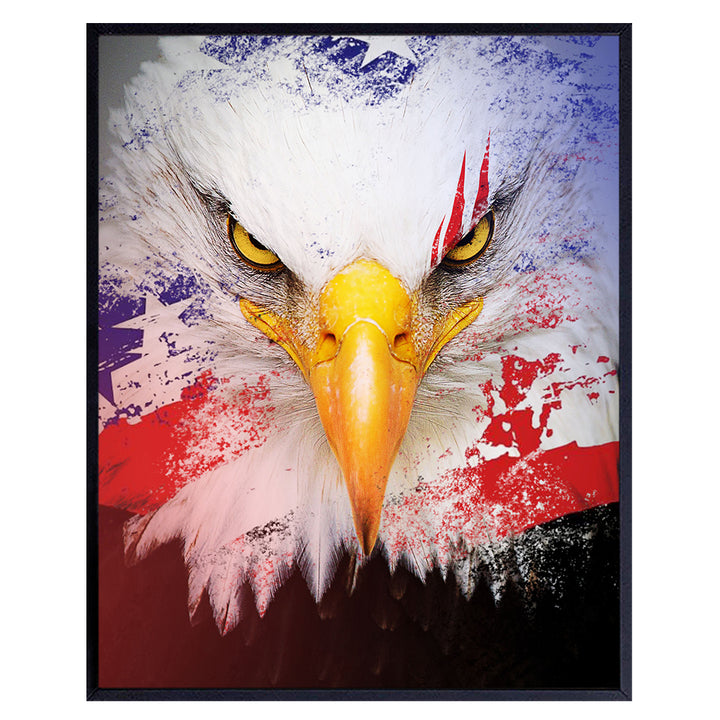 American Eagle Art Print - Patriotic Wall Art Poster Decoration - Gift for Men, Patriot, Military Veteran - Unique Home Decor for Bar, Living Room, Man Cave - 8x10 Photo Unframed