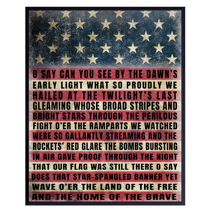 Patriotic USA American Flag Typography Wall Art Print Poster - Vintage Rustic Farmhouse Home Decor - Perfect Gift for US Military Veterans and 4th of July - 8x10 Photo Unframed