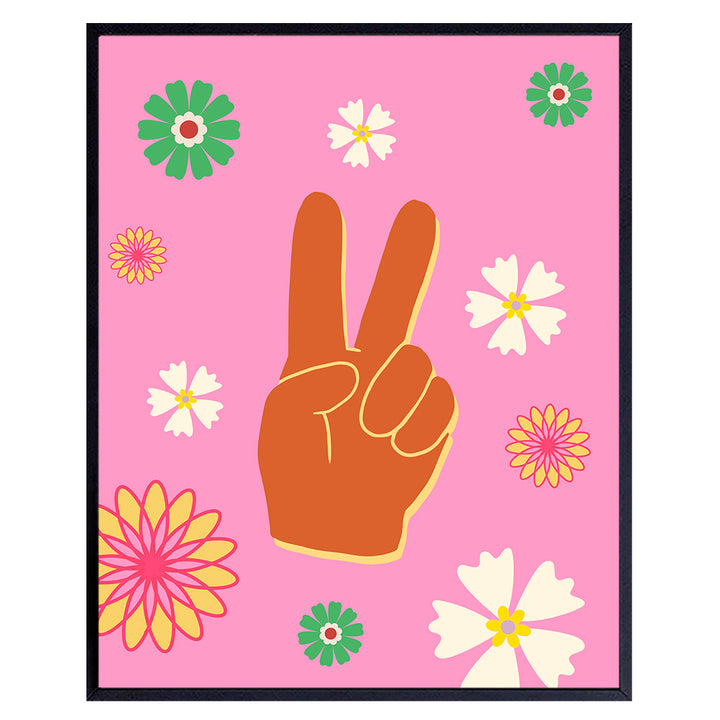 70s Retro Peace Sign Decor - Groovy Flower Power Hippie Decorations - Vintage Bohemian 60s Decor - Trendy Pink Room Decor - Funky Wall Art for Teen Girls Bedroom, College Dorm Room Decor, Women