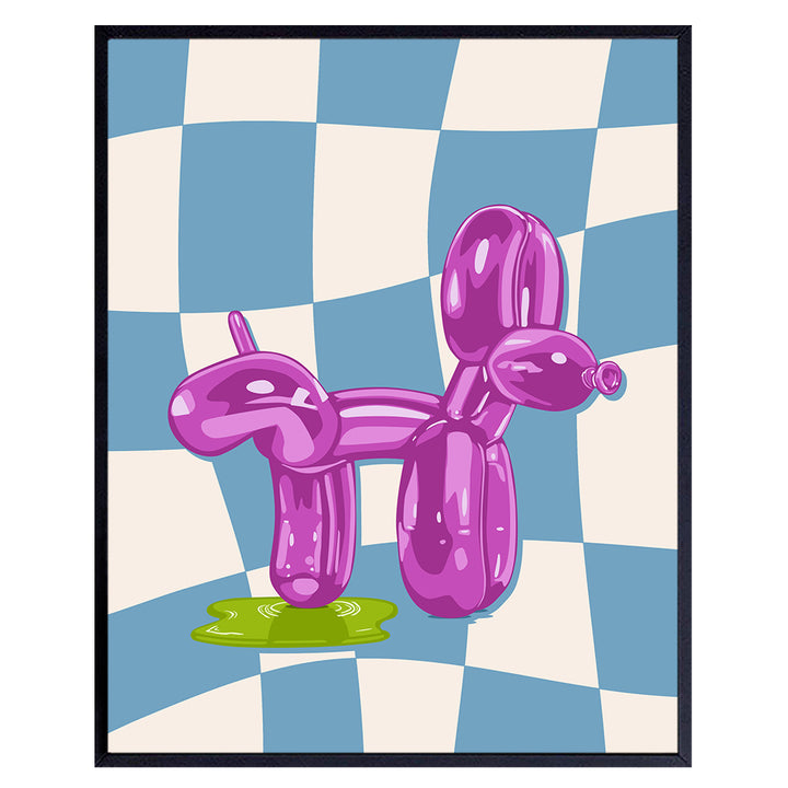 Trendy Bathroom Wall Art for Women - Cute Light Blue Contemporary art for Girls Dorm, small Apartment, Teen Bedroom - Funky Aesthetic Preppy Purple Pop art print - Balloon Dog funny Wall Decor Poster