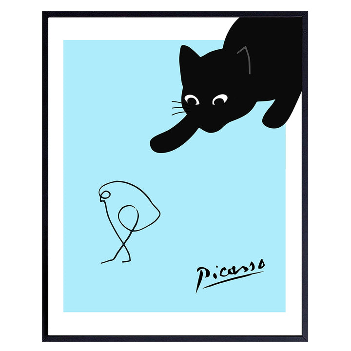 Pablo Picasso Wall Art - Cute Cat Wall Art - Black cat Home Decor - Picasso Poster - Cat Wall Decor - Pablo Picasso Poster - Cat Lover Gift for Women - Blue Aesthetics Abstract art Minimalist Line art