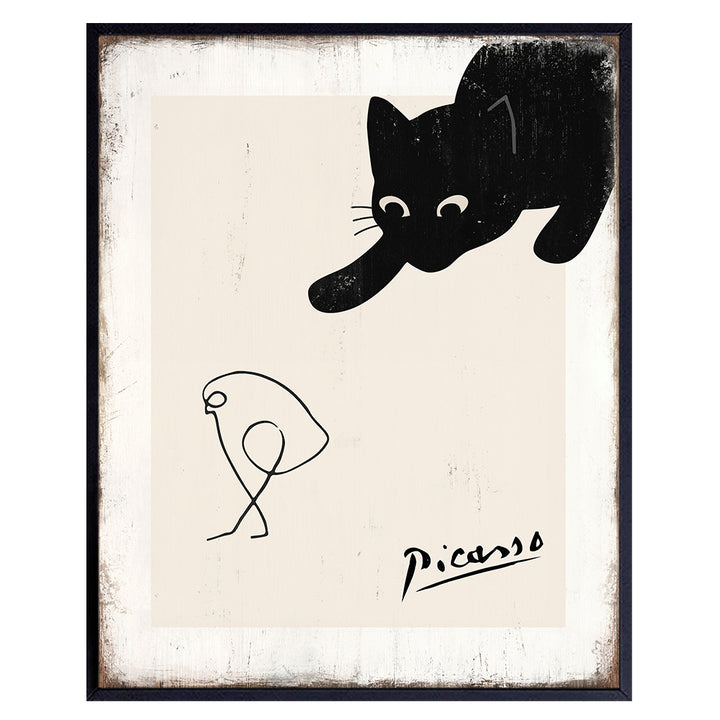 Pablo Picasso Wall Art & Decor - Cat Wall Decor - Cute Cat Lover Gifts for Women - Abstract art Minimalist Mid-century modern Line art - Gallery Wall Art - Rustic Black cat Home Decor - Picasso Poster