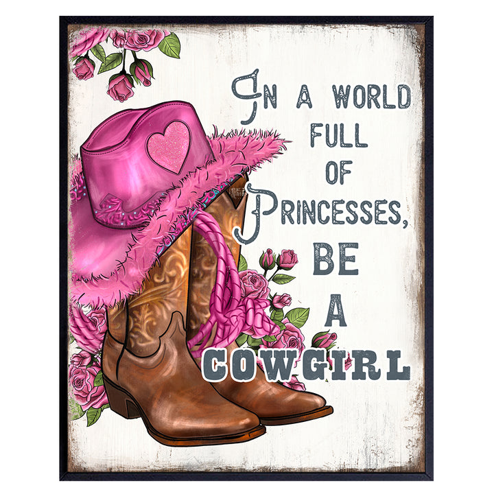 Pink Cowgirl Wall Art for Women - Cute Sayings Western Wall Decor - Inspirational Boho Living Room Decor, Bohemian Wall Decor for Women, Woman, Girls, Teens - Rustic Bathroom Decor Country Decorations