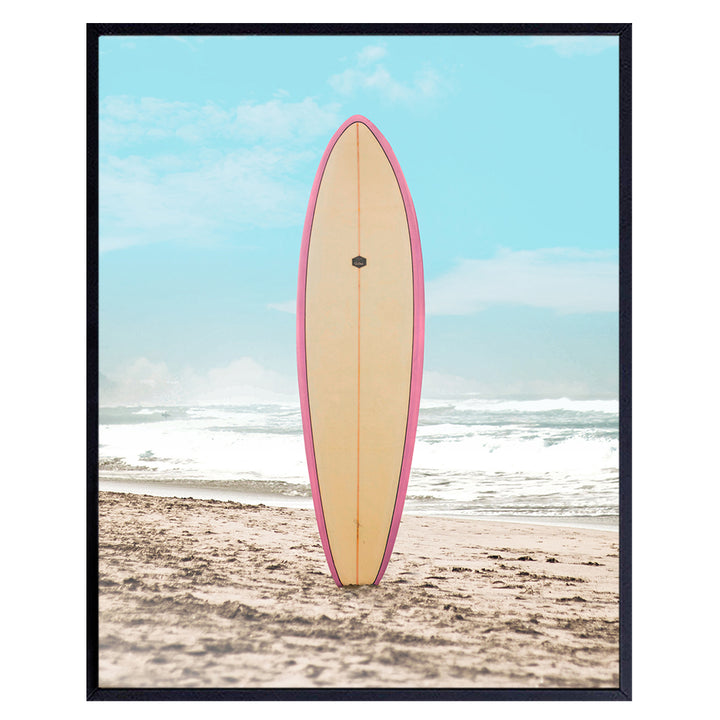 Beach Surfboard Wall Art Print - 8x10 Nautical Decor Ocean Photo Picture for Beach Home, Office, Living Room, Bathroom, Bath, Bedroom - Gift for Surfing Fans, Surfers