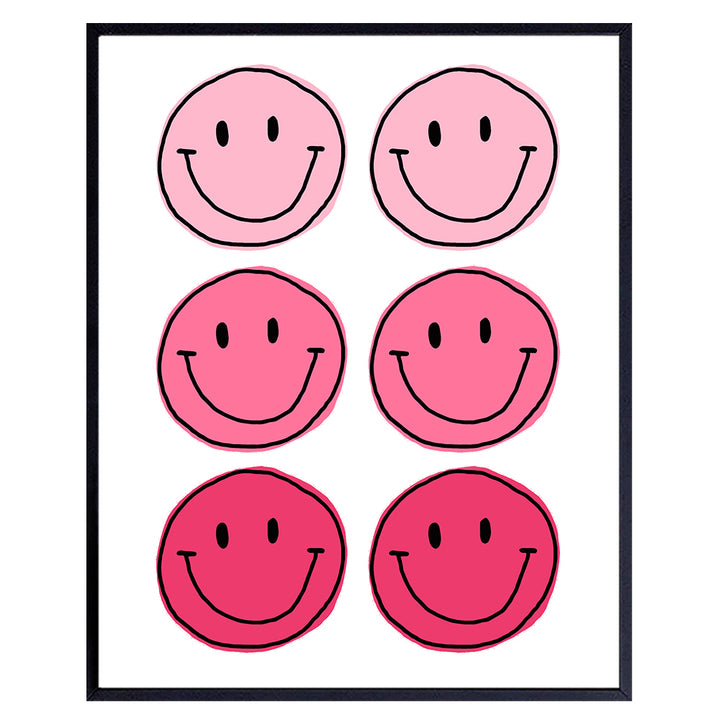 Trippy Smiley Face Wall Art - Pink Smile Preppy Room Decor Poster print - Dorm Room Decor - Contemporary art Aesthetic Indie Grunge Home Decor - Living room, Girls Bedroom Decor UNFRAMED 8X10