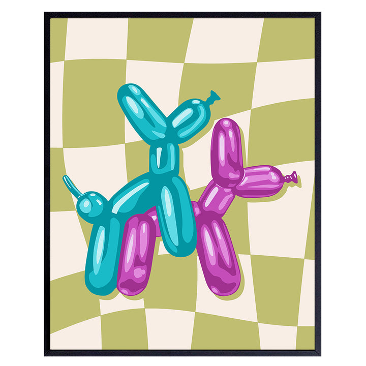 Pop art Mid-century Modern Wall Decor - funny Wall Decor - Teal Green Purple 70s Retro style Poster - Cute Aesthetic Room Decor - Trendy Preppy Room Decor - Modern art Balloon Dog Dorm Bedroom Decor