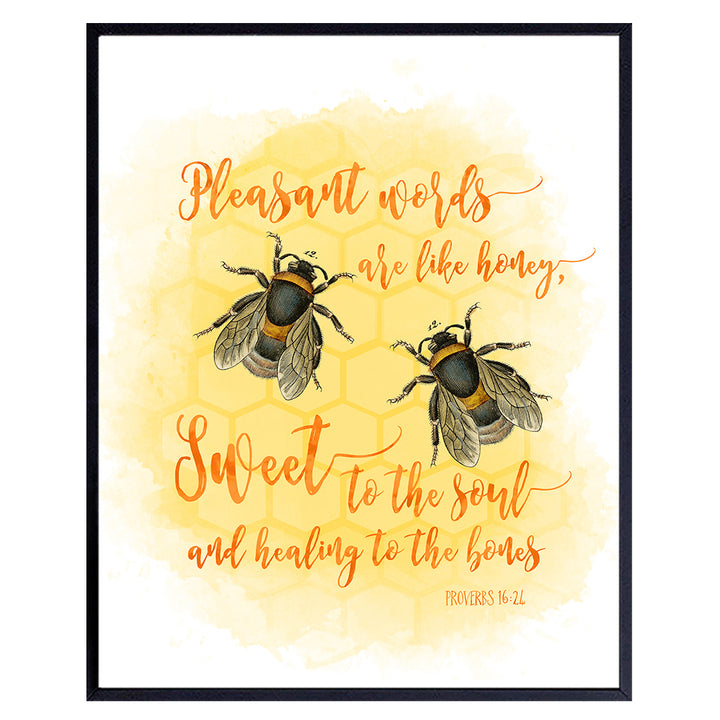 Bee Wall Decor - Honey Bee Decor - Bee Wall Art - Inspirational Christian Wall Decor - Proverbs - Religious Gifts for Women - Bible Verses Wall Decor - Scripture Wall Art - Spiritual Wall Decor